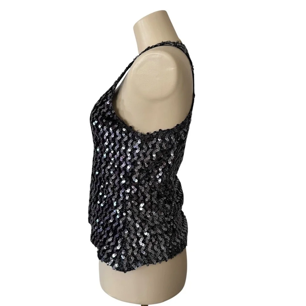 VTG Sparkly Sequin Halter Top M Sleeveless Glittery Party Night Club Disco Y2K - Picture 7 of 15